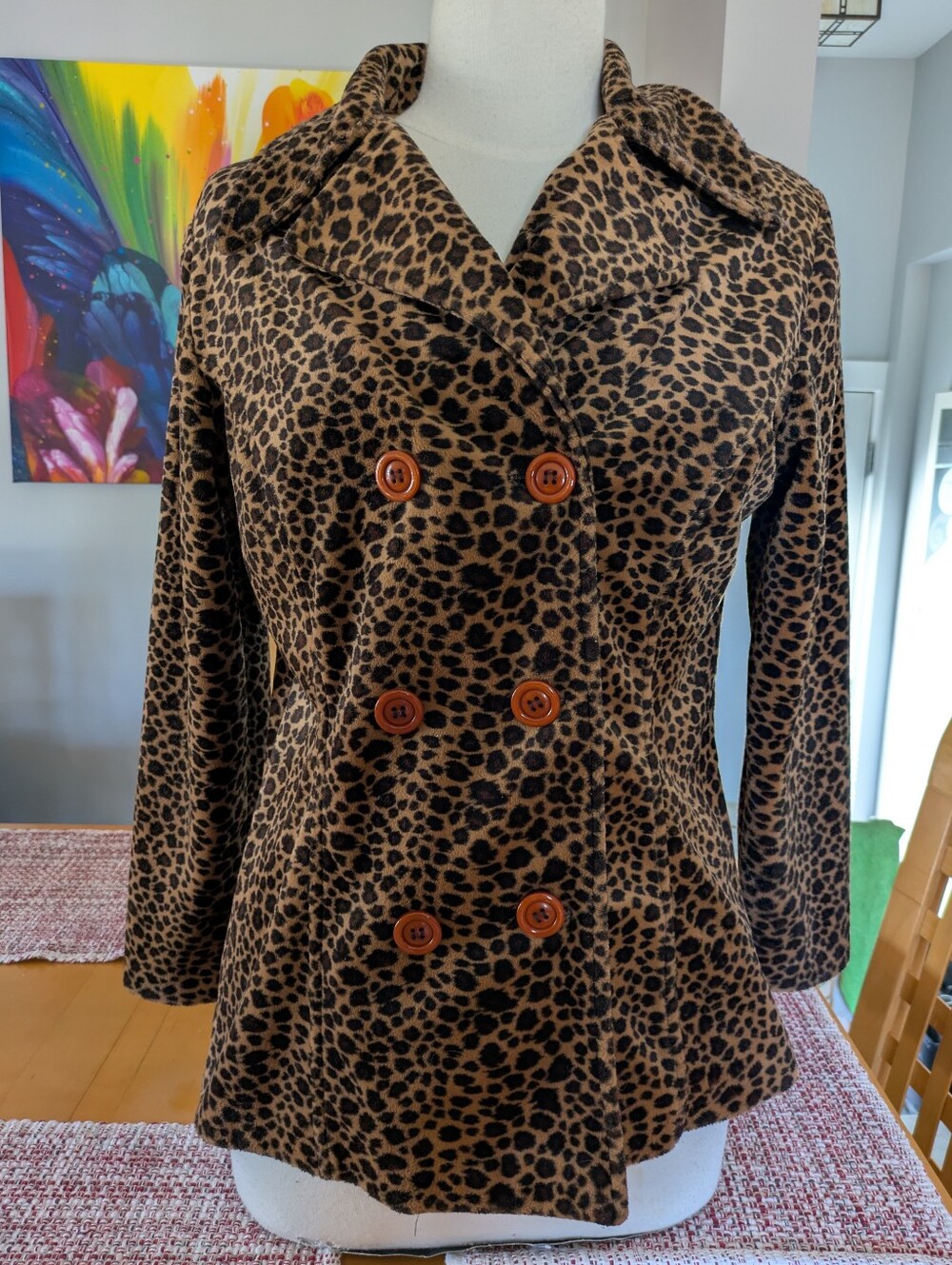 Leopard Print Double-Breasted Women's Coat - Brown